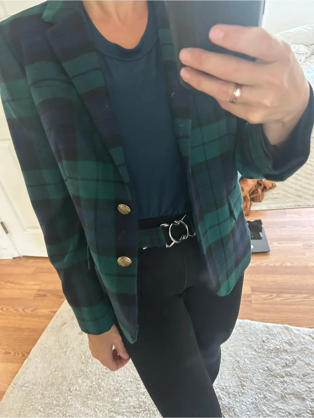 J. Crew equestrian Polo Blue Plaid Double-Breasted suit Blazer gold buttons S 6